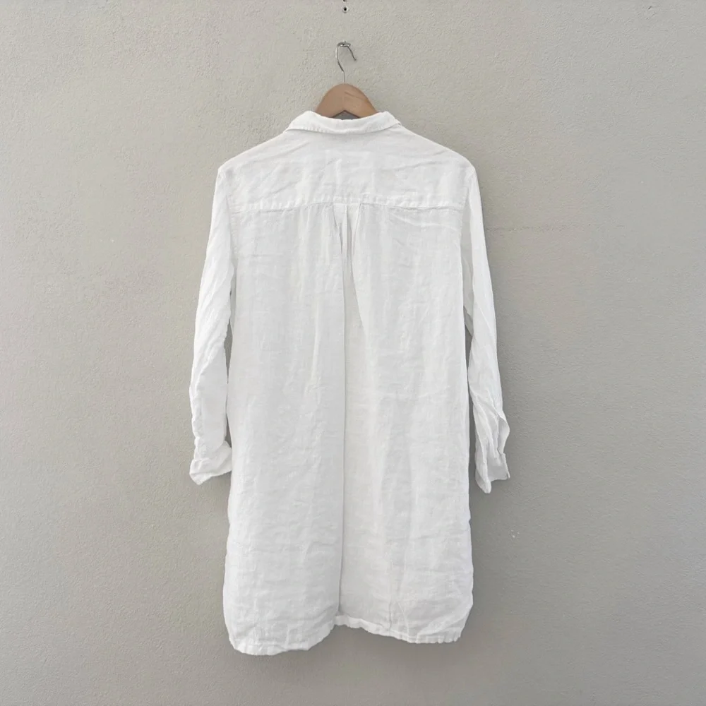 Frank and Eileen Hunter Linen Shirt Dress Med White Long Sleeve Casual Coastal - Picture 5 of 13
